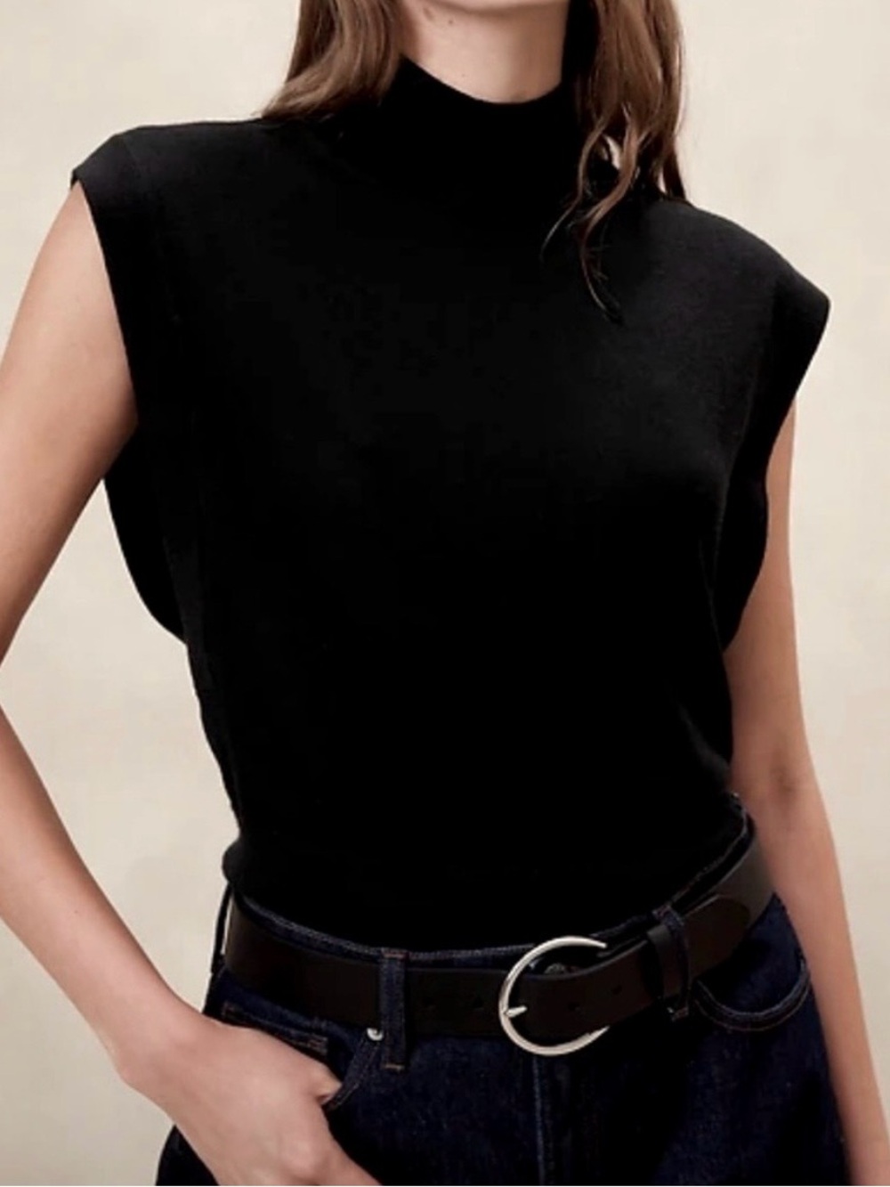 Banana Republic NWOT- 100% Merino Wool Sleeveless Mock Neck Top - Black
